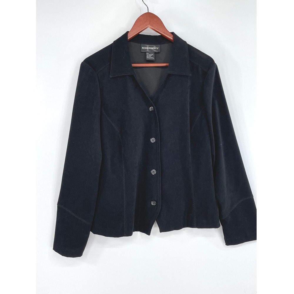 Requirements Womens Jacket Large Faux Suede Black Button Front Stretch